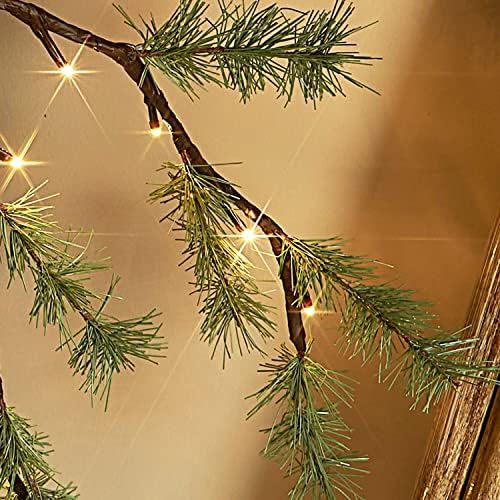 LITBLOOM Lighted Christmas Pine Garland Battery Operated with Timer 6FT 48 Warm White LED Lights for Fireplace Mantle Christmas Holiday Decoration Indoor Outdoor - Image 4