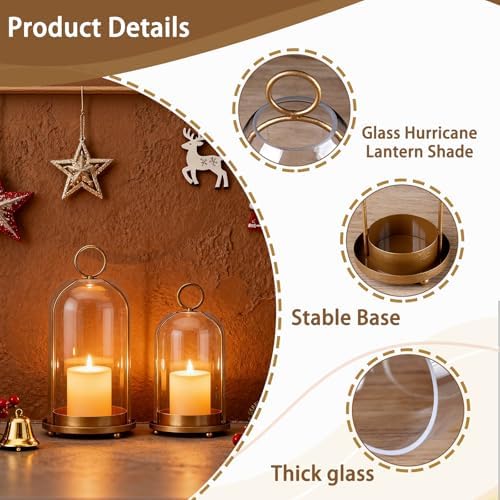 Metal Candle Holder Handmade Glass,Brass Dome Hurricane Glass Candle Holder - Image 3