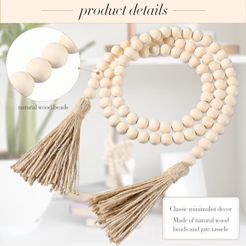 Geetery 10 Pcs 58'' Bead Garland with Tassels, Rustic Country Decor, Boho Wall Hanging for Farmhouse Style, Versatile Prayer Beads for Home, Table, or Wall Decoration (Wood) - Image 3
