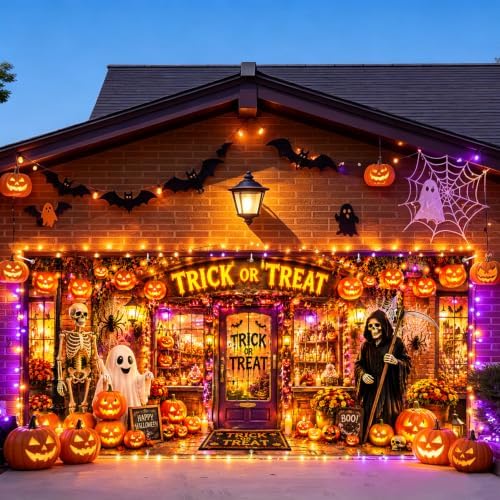 7x16FT Halloween TRICK OR TREAT Garage Door Banner Skeleton Witch Ghost Happy Hallowen Garage Door Cover Decoration for Hallowen Decoration by FOREVERQUEEN