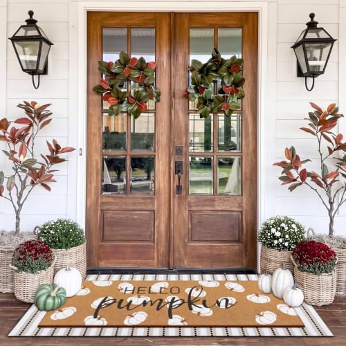 Tinideya 2 Pcs Fall Hello Pumpkin Layered Door Mat, 47'' x 16'' - Image 4