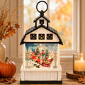 Christmas Snow Globe Lantern, 11 Inch Barn with Santa & Reindeer Harvest by MXwcy