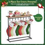 LAND·VOI 2-in-1 Woodtop Christmas Stocking Holder, Free Standing Display Shelf for Gifts & Treats, Stocking Stand with 8 Removable Hooks, Stable Base & Adjustable Feet, Black and Rustic - Image 2