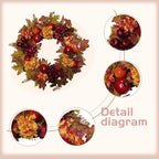 20 Inch Autumn Wreaths for Front Door Fall Wreaths for Thanksgiving & Halloween & Harvest Festival Indoor/Outdoor Fall Decorations with Apples Pomegranates Maple Leaves - Image 2