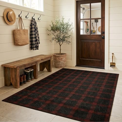 JTJ Easy Jute Buffalo Plaid Rug 5x7, Black & Red, Washable Outdoor Rug - Image 3