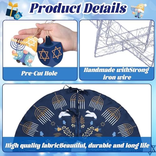 Soulchen 26 Pcs Hanukkah Ornaments Set Tree Skirt Star Topper - Image 3