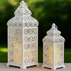 Vela Lanterns Decorative Indoor Moroccan Candle Holders, White, Set of 2 by VelaCandleLanterns