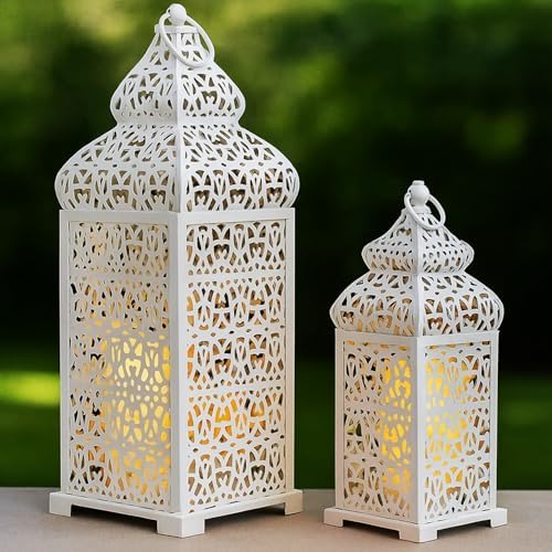 Vela Lanterns Decorative Indoor Moroccan Candle Holders, White, Set of 2 by VelaCandleLanterns