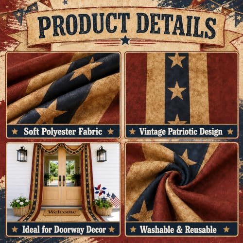 2 Pack Vintage Patriotic Bunting 20 ft Large American Flag Porch Banner Tea Stained American Flags for Patriotic Indoor Outdoor Independence Day Party Decor - Image 3