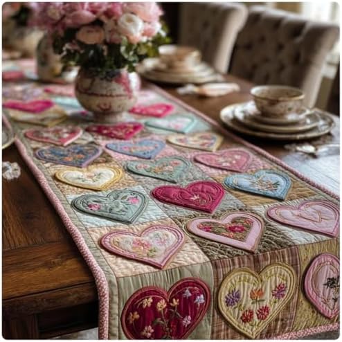 Quilted Table Runner, 3D Floral & Animals Design, Farmhouse Rustic Home Decor, for Dining Table Kitchen Holiday (A11,14x72 inches) by SodaMeow