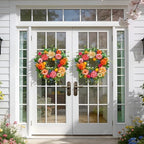 Spring Wreaths for Front Door Outside,24 Inch Summer Wreath with Peony, Dahlia, Hydrangea, Faux Lemons, Berries and Greenery, Colorful Spring Door Wreath for Outdoor Decor - Image 4