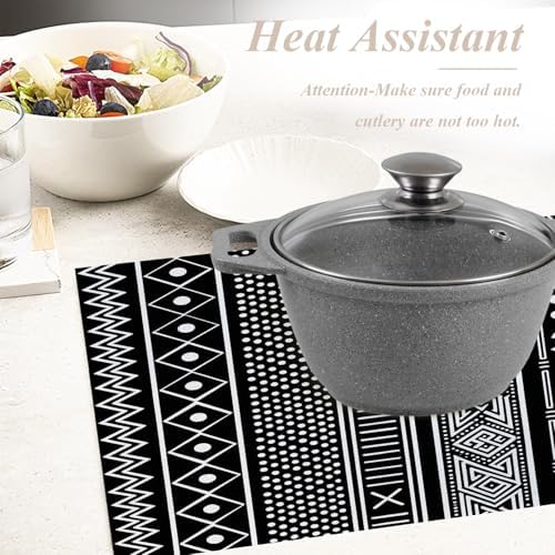 Shrahala Traditional African Geometric Placemats, Black and White Tribal Ethnic Table Mat Linen Burlap Washable Double-Deck Heat Insulation for Dining Table Kitchen Table Set of 6 (12 X 18 Inch) - Image 6