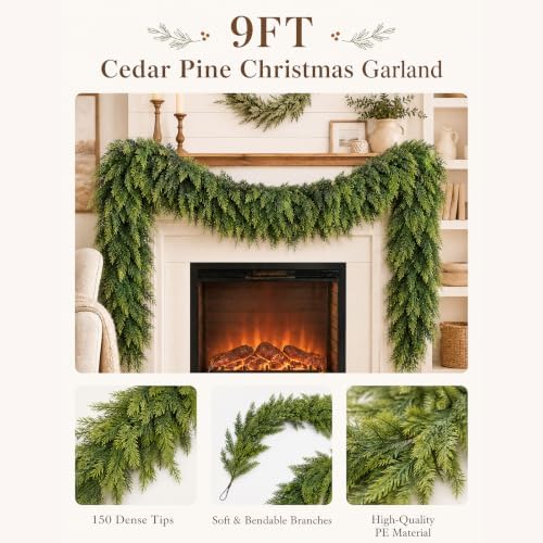 9ft Real Touch Artificial Christmas Cedar Garland for Mantle - Image 4