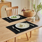 Softalker Faux Linen Cloth Placemats Set of 8-12 x 18 Inch, Black - Image 2