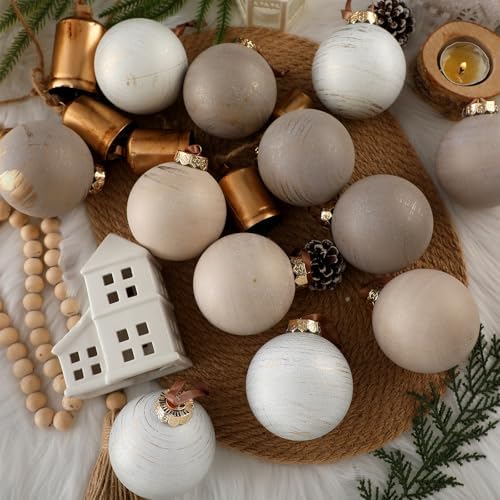 Yunlly 12 Pcs Neutral Christmas Ornament, Ivory Taupe Beige, 3.15'' - Image 5
