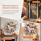 Fall Wreath for Front Door,Autumn Harvest Porch Decor,22inch Blessed Fall Door Wreaths with White Pumpkin,thanksgving Farmhouse Decoration with Ribbon Bow for Indoor Outdoor, Front Door Wreaths - Image 5