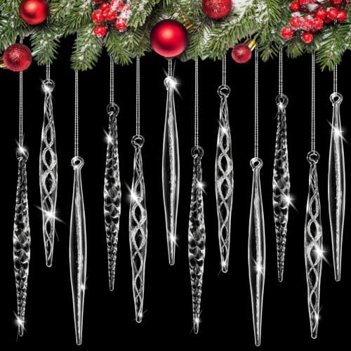 Seematn 18 Pcs Clear Christmas Glass Ornaments Icicle Drop Ornaments by Seematn
