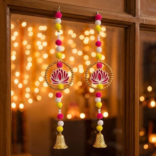 6 Pcs Lotus Hanging Decoration for Pooja Indian Ganpati Garlands Decor - Image 3