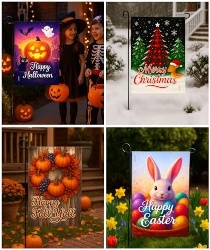 Premium 12 Pack Seasonal Garden Flags Set 12x18 Inch Double Sided, Burlap Outdoor Yard Flags for Spring, Summer, Fall, Winter, Easter, Mother’s Day, Valentine’s, St. Patrick’s, 4th of July, Halloween, Thanksgiving, Christmas - Image 4