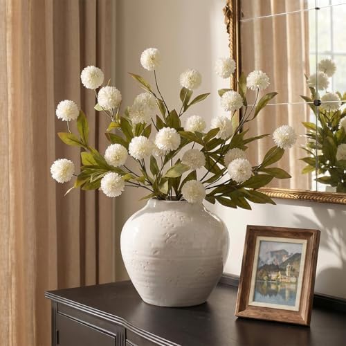 12Pcs 27"Artificial Pompon Mum Stems Silk Flowers for Vase Decor(Cream) - Image 4