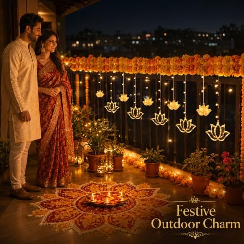 VIHOSE Diwali Lotus Curtain Light 9.84 FT 120 LED Indian Hanging Decor Home - Image 6