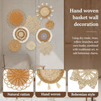 9 Pcs Boho Wall Basket Decor, Rattan Wicker Boho Wall Decor, Hanging Woven Basket Wall Decor, Round Handmade Wall Art for Living Room Bedroom Display Table Settings Home Christmas Decoration (Wood) - Image 4