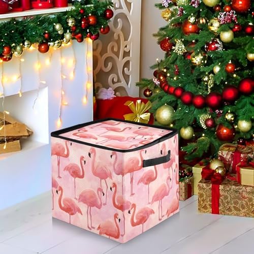 Colorful Flamingos on Pink Christmas Ornament Storage,Stores up to 64 Holiday Ornament,Adjustable Dividers,Zippered Top,Two Handles Attractive Storage Box Keeps Decorations Clean - Image 6