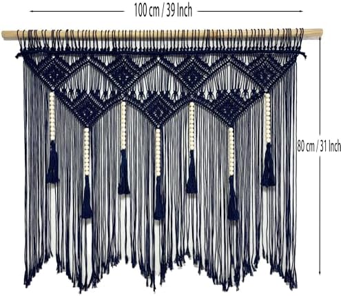 Youngeast Large Macrame Wall Hanging Boho Woven Tapestry Bohemian Macrame Wall Decor Handmade Tassel Tapestry Home Decoration for Bedroom Living Room 39"X31" (Wood Dowels Not Included) (Navy) - Image 5