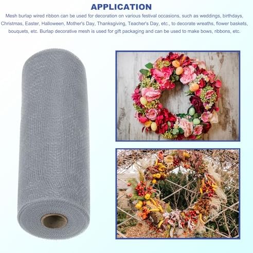 MECCANIXITY 3pcs 10 Inch Poly Burlap Mesh for Wreath, Decorative Mesh Fabric Ribbon 10 Yard for Fall Easter Christmas Flower Bow, Silver - Image 5