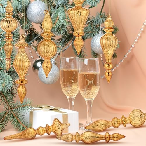 Mifoci 8 Pcs 6 Inch Mercury Glass Finial Christmas Ornaments,Champagne - Image 6