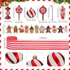 Halfchet 43 Pcs Gingerbread Ornaments for Christmas Tree Ribbon Candy Gingerbread Figurine Pendants Santa Claus Christmas Tree Red and White Hanging Decorations Ornaments for Holiday Party - Image 3