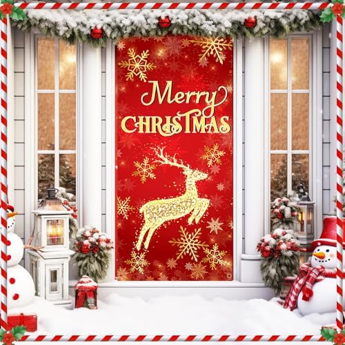 Preboun 12 Pcs Christmas Door Cover Decoration Santa Gift Box Theme House Cover for Front Door 78 x 35 Inches Christmas Outdoor Sign for Home Wall Indoor Party Decorations - Image 7