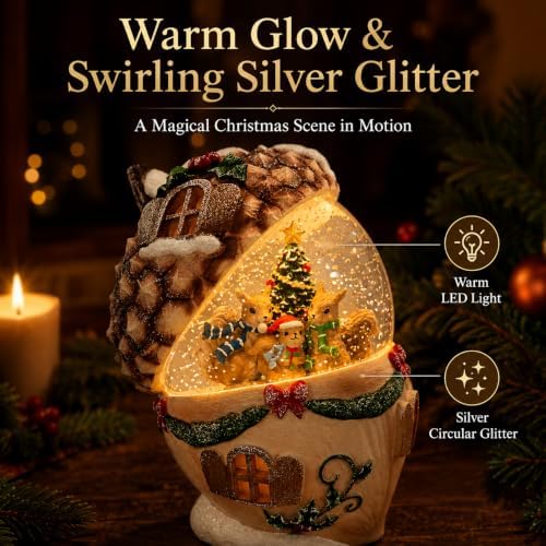 Christmas Snow Globe, Water Globe Acorn Squirrel Harvest Decor Lantern - Image 3