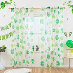 St. Patrick's Day Sheer Curtains for Living Room, Shamrock Clover Sheer Curtain, Rod Pocket Window Drapes Decorations for Bedroom and Home Decor, 2 Panels Green 52W x 84L by Karseteli