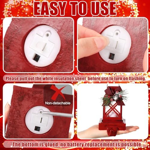 Therwen 4 Pcs Christmas Stocking Holders Lantern, LED, Classic, Red - Image 3