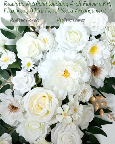 40 inch 2 Pack Faux Wedding Arch Flowers, Ivory White Floral Swag - Image 3