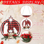 Soaoo 1 Set of 3 Pcs Christmas Joy Sign Buffalo Plaid Christmas Wreaths Rustic Burlap Wooden Hanging Front Door Decorations for Xmas Home Outdoor Window Indoor Porch Holiday Wall Decor Party Supplies - Image 3