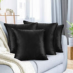 Nestl Throw Euro Pillow Covers, Cozy Velvet Decorative Pillow Covers 26 x 26 Inches, Soft Solid Couch Pillow Case for Sofa, Bed and Car, Set of 4 - Black by Nestl