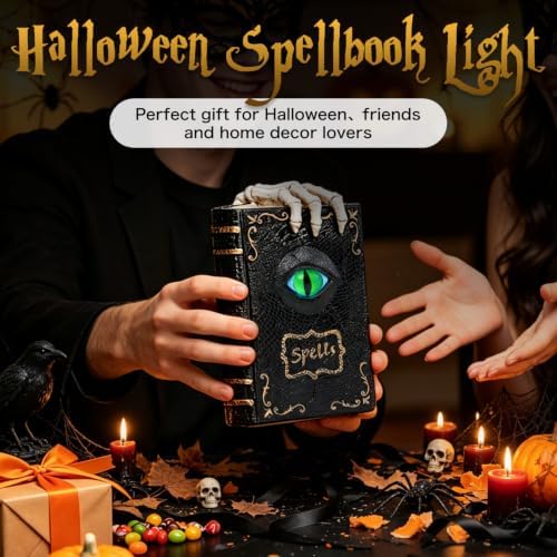 Halloween Spellbook Statue 8.6" LED Color Changing Resin Gothic Table Decor - Image 6