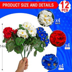 Hananona 12 Pcs Artificial Geranium Flowers for Outdoors Geranium Silk Red White Blue Flowers Outdoor UV Resistant Plants Faux Patriotic Flowers for 4th of July Home Decor (12, RedWhiteBlue) - Image 2