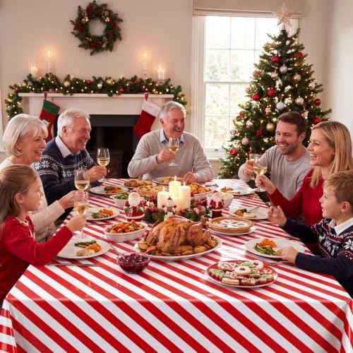 Tegeme 100 Ft X 54 Inch Christmas Stripe Tablecloth Roll in Red and White - Image 4