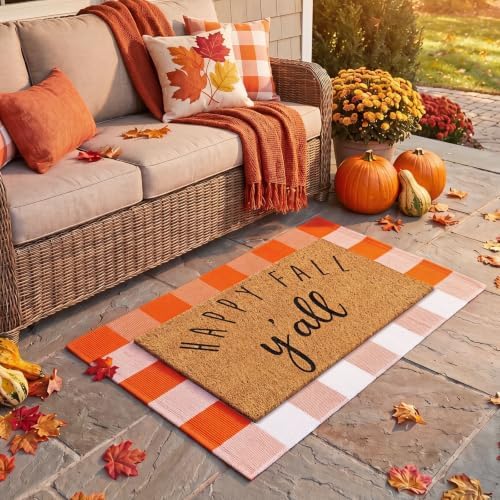 Moucuny 2 Pcs Fall Coir Doormat Outdoor, Happy Fall Yall, Non Slip Backing - Image 6