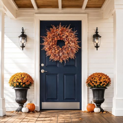 26" Artificial Fall Eucalyptus & Fern Wreath for Front Door Decor(Orange) - Image 4