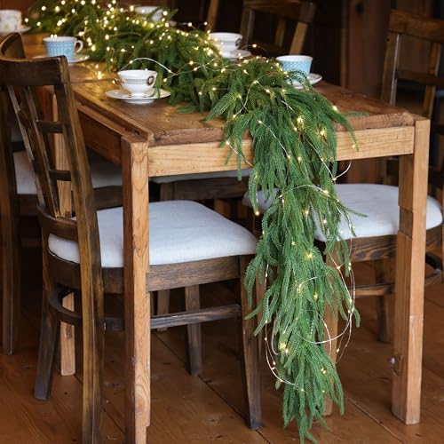 MISSPIN Christmas Garland with Lights, Real Touch Winter Pine Garland, Green Artificial Greenery Garland for Table, Mantle, Wall, Indoor, Outdoor Christmas Decorations - Image 4
