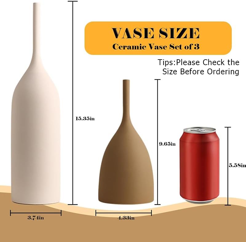 Ceramic Vases Set of 2, Modern Boho Vases for Centerpiece Decor, Matte Minimalist Neutral Vases for Home Decor, Living Room, Bookshelf, and Entryway Table Decor (Multicolor-2) - Image 2