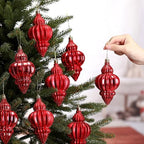 Red 8 Pcs 5.1 Inch Vintage Shatterproof Finial Christmas Ornaments - Image 5