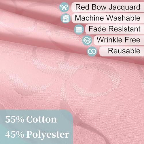 Pink Table Cloths for Dining Table, 1PC 60"x84" Rectangle Tablecloth (Seats 6-8) - Cotton Polyester, Fade Resistant & Washable, Luxury Table Cover for Romantic Dinner & Valentine's Day, Bow Jacquard - Image 3