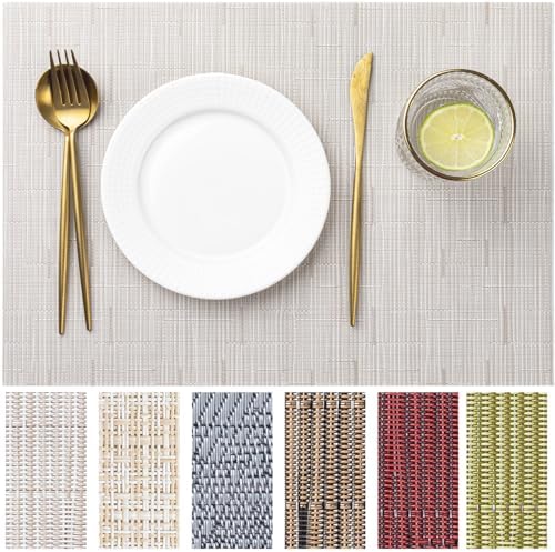LEXMORE Placemats Set of 12 Vinyl/Plastic Woven Place Mats for Kitchen Table Indoor/Outdoor Washable Placemat Wipeable Dining Table Mats(Pale Beige) by lexmore