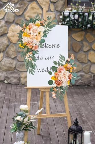 Wedding Welcome Signs Floral(Pack of 2)，Wedding Arch Flowers for Wedding Decorations and Reception Backdrop Decoration (New Champagne) - Image 2