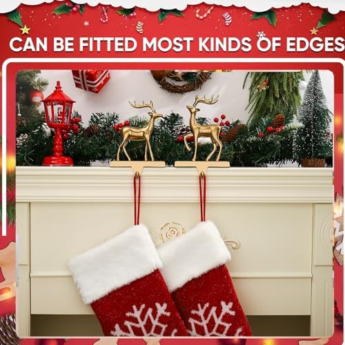 2 Pack 3D Christmas Stocking Holders for Mantle Xmas Reindeer Antique Gold Stocking Holder for Fireplace Xmas Stocking Hooks Weighted Hangers Holiday Christmas Decorations Supplies (Antique Deer) - Image 5